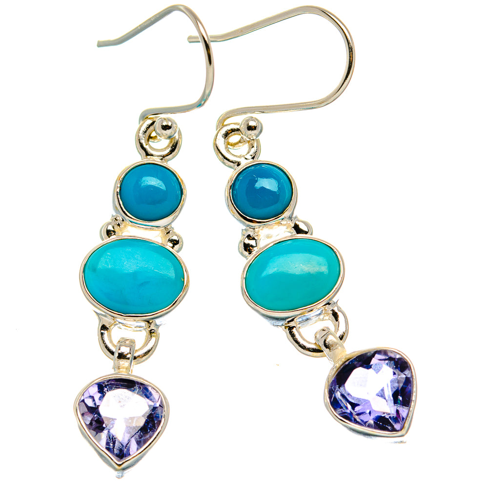 Sleeping Beauty Turquoise, Tanzanite Earrings 1 3/4"  (925 Sterling Silver) EARR431657