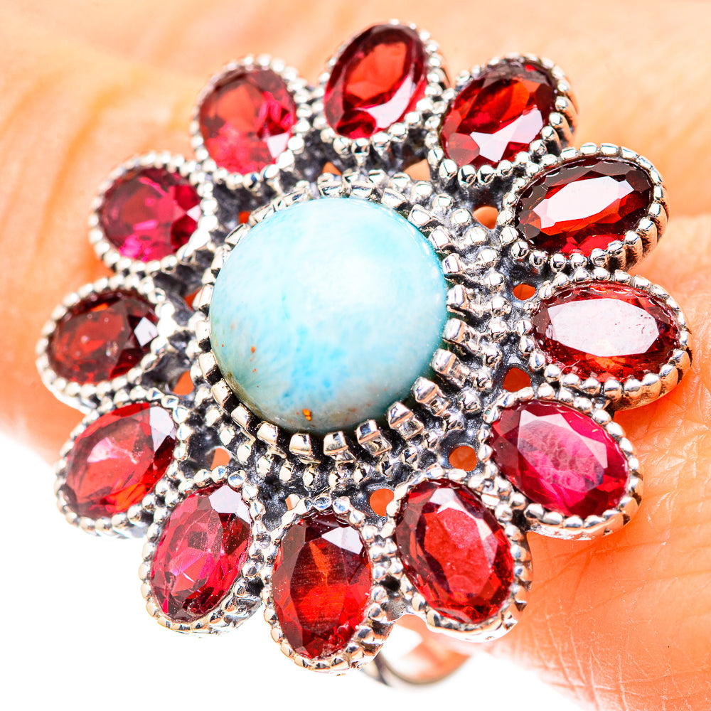 Large Larimar, Garnet 925 Sterling Silver Ring Size 10 (925 Sterling Silver) RING137352