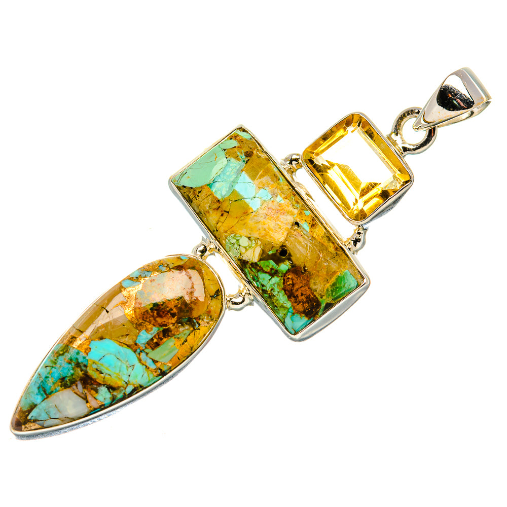 Kingman Mohave Turquoise, Citrine Pendant 2 1/2"  (925 Sterling Silver) PD37179