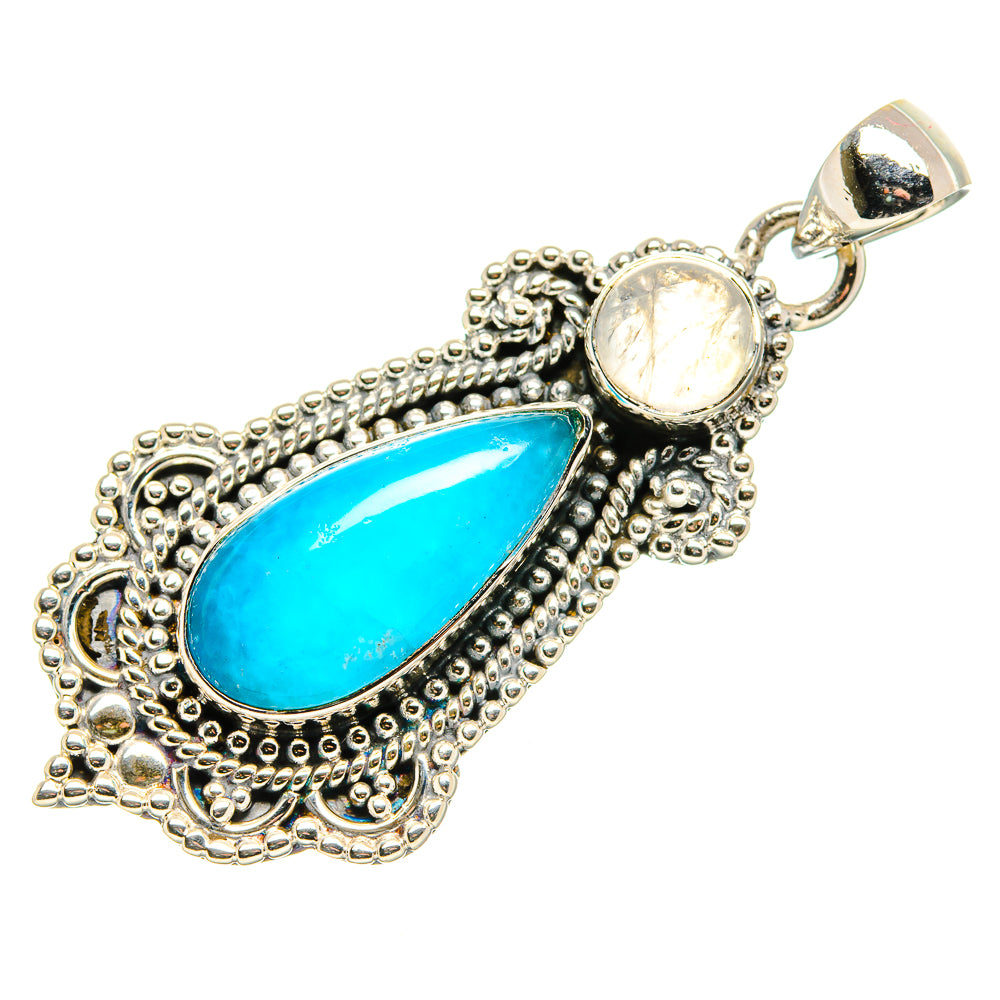 Amazonite, Rainbow Moonstone Pendant 2" (925 Sterling Silver) PD36297