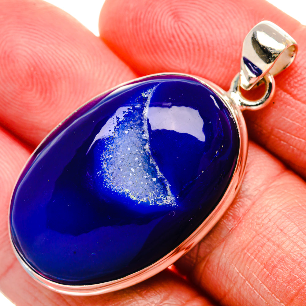Blue Window Druzy Pendant 1 3/4"  (925 Sterling Silver) PD37174