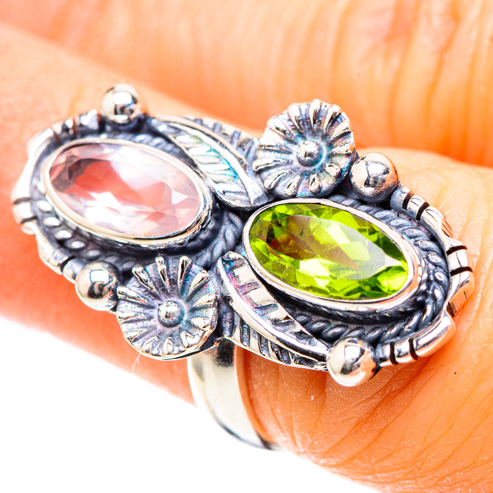 Rose Quartz, Peridot 925 Sterling Silver Ring Size 6.25 (925 Sterling Silver) RING137259