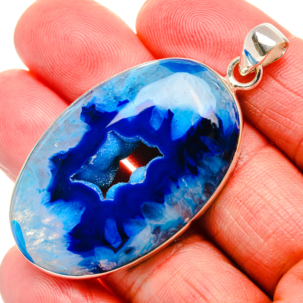 Blue Window Druzy Pendant 2 1/4"  (925 Sterling Silver) PD37181