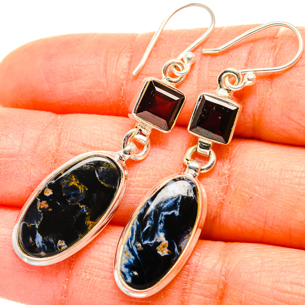 Pietersite, Garnet Earrings 2" (925 Sterling Silver) EARR431613