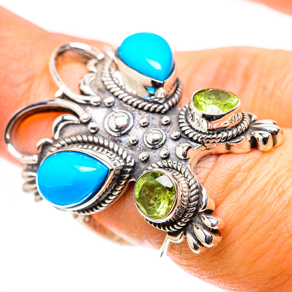 Large Sleeping Beauty Turquoise, Peridot 925 Sterling Silver Ring Size 6.25 (925 Sterling Silver) RING137767