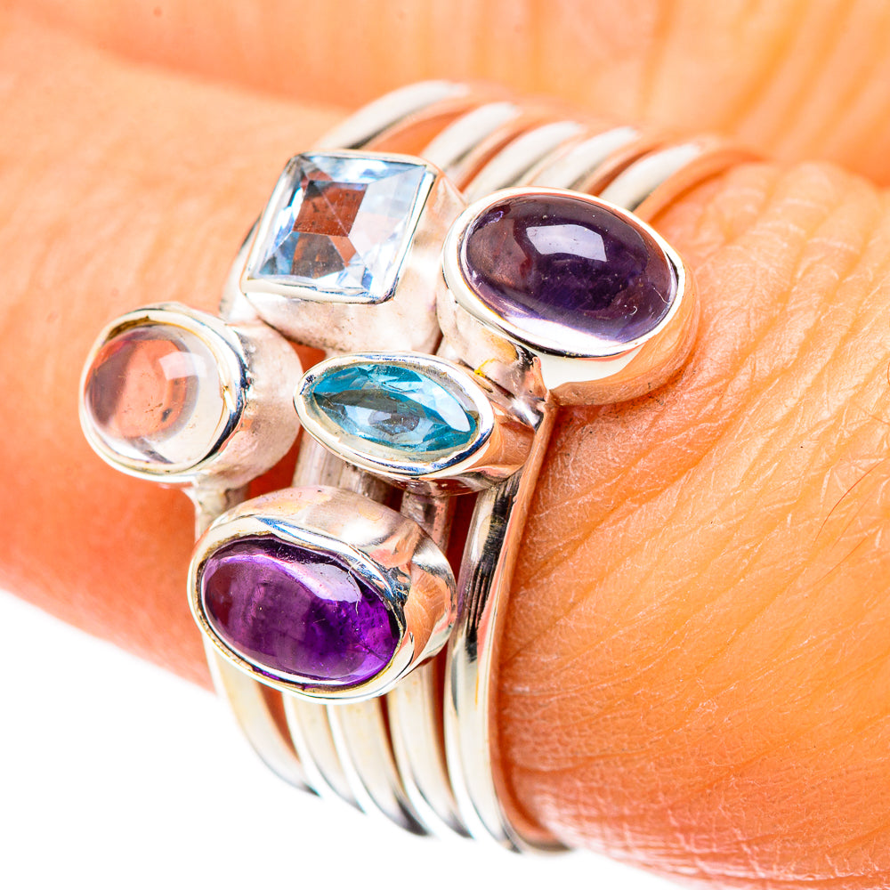 Rainbow Moonstone, Amethyst, Blue Topaz 925 Sterling Silver Ring Size 7 (925 Sterling Silver) RING137684