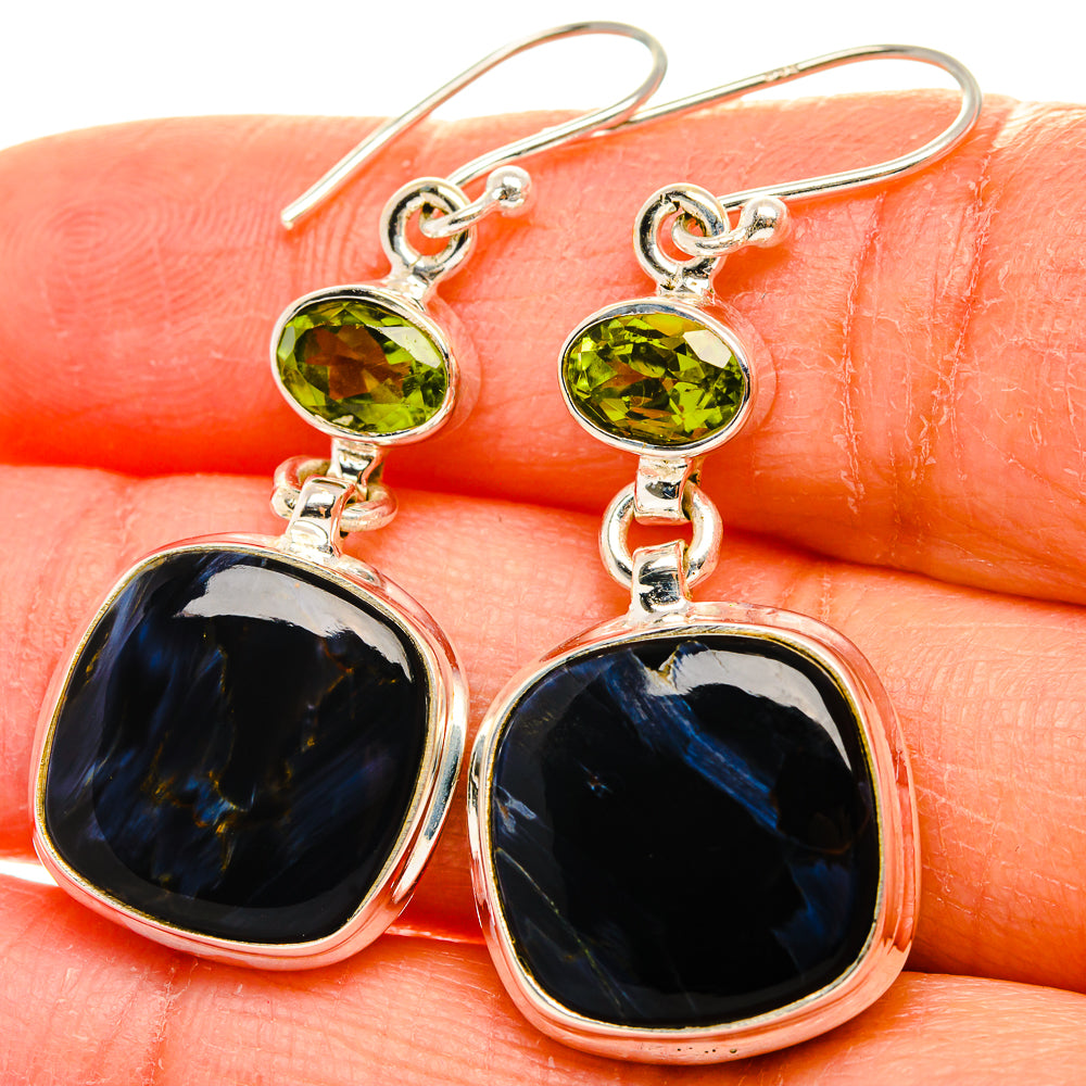 Pietersite, Peridot Earrings 1 3/4"  (925 Sterling Silver) EARR431630