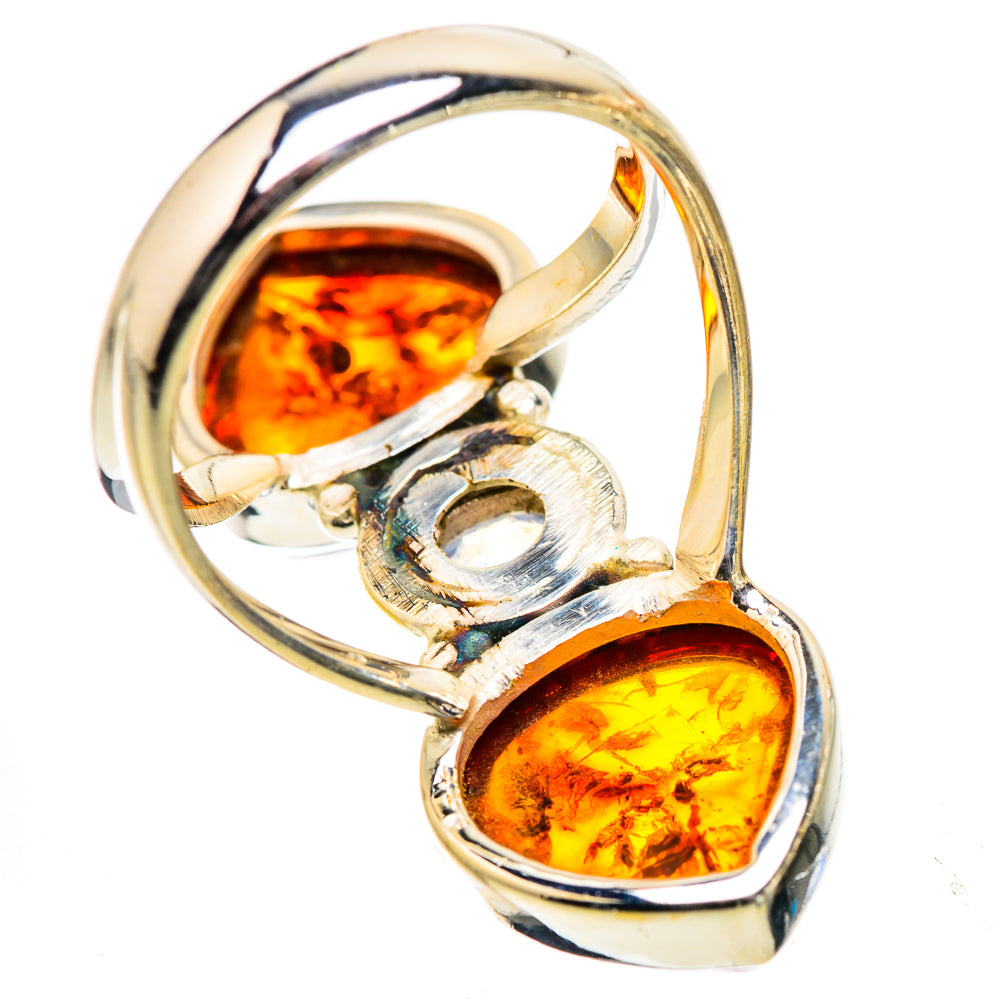 Anasilvercos Large Baltic Amber, Rainbow Moonstone Ring Size 7 (925 Sterling Silver)