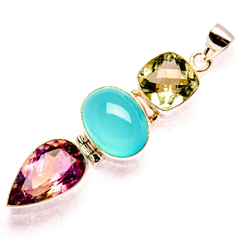 Faceted Ametrine, Aquamarine, Green Amethyst Pendant 2 3/8" (925 Sterling Silver) PD37588