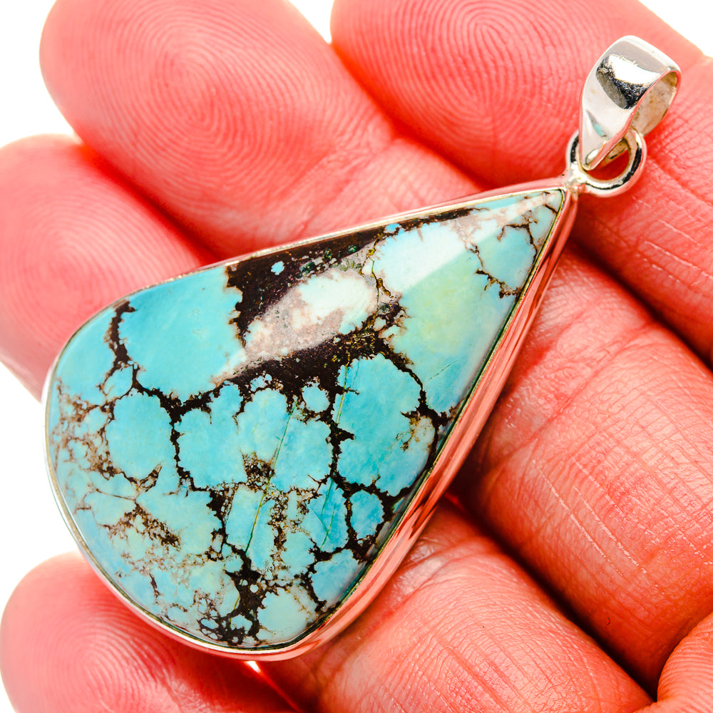 Tibetan Turquoise Pendant 2 1/8"  (925 Sterling Silver) PD37164