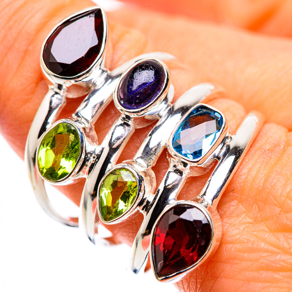 Large Garnet, Peridot, Blue Topaz, Tanzanite Ring Size 9.75 (925 Sterling Silver) RING136130