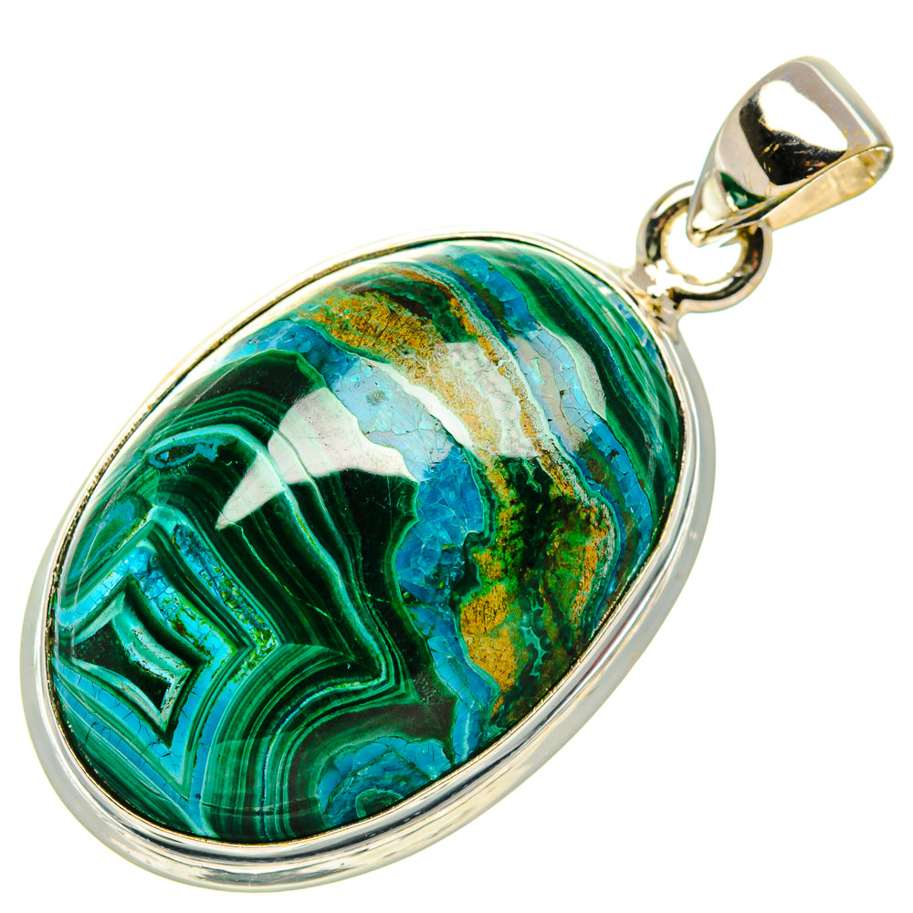 Malachite In Chrysocolla Pendant 1 1/2" (925 Sterling Silver) PD37143