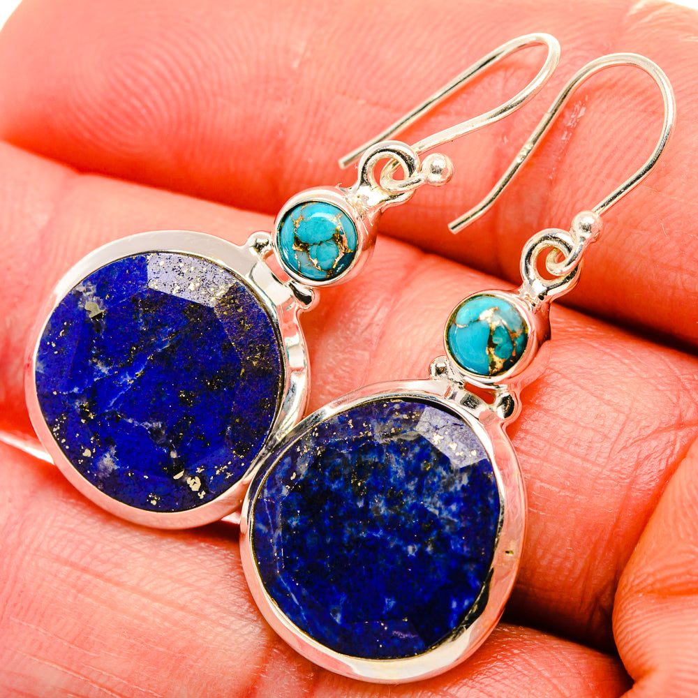 Lapis Lazuli, Blue Copper Composite Turquoise 925 Sterling Silver Earrings 1 5/8" (925 Sterling Silver) EARR431939