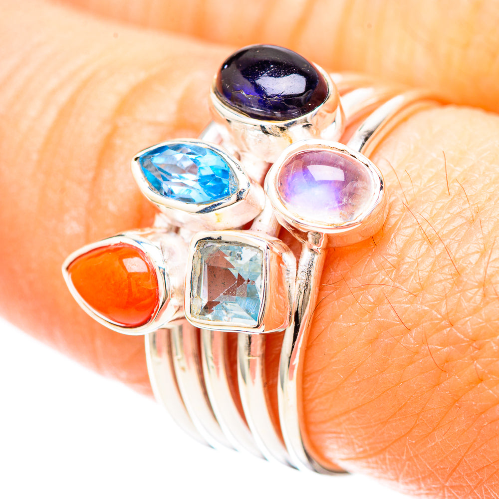 Carnelian, Tanzanite, Blue Topaz, Rainbow Moonstone Ring Size 8 (925 Sterling Silver) RING137103