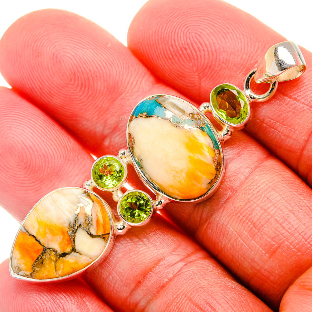 Spiny Oyster Turquoise, Peridot 925 Sterling Silver Pendant 2 1/4" (925 Sterling Silver) PD37694