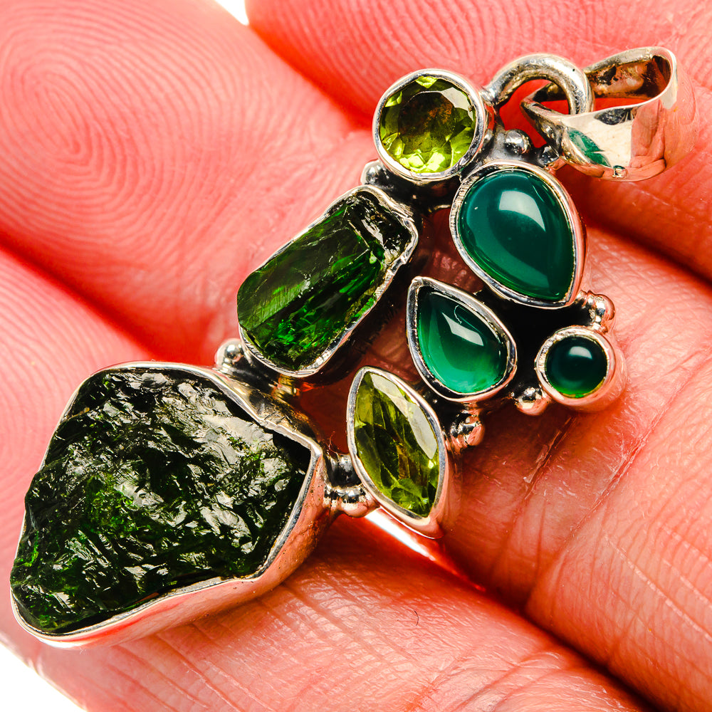 Rough Chrome Diopside, Green Onyx, Peridot Pendant 1 3/4" (925 Sterling Silver) PD37338