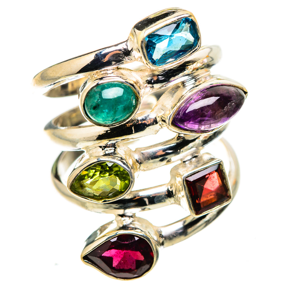 Garnet, Amethyst, Peridot, Blue Topaz, Green Aventurine Ring Size 6.25 (925 Sterling Silver) RING134907