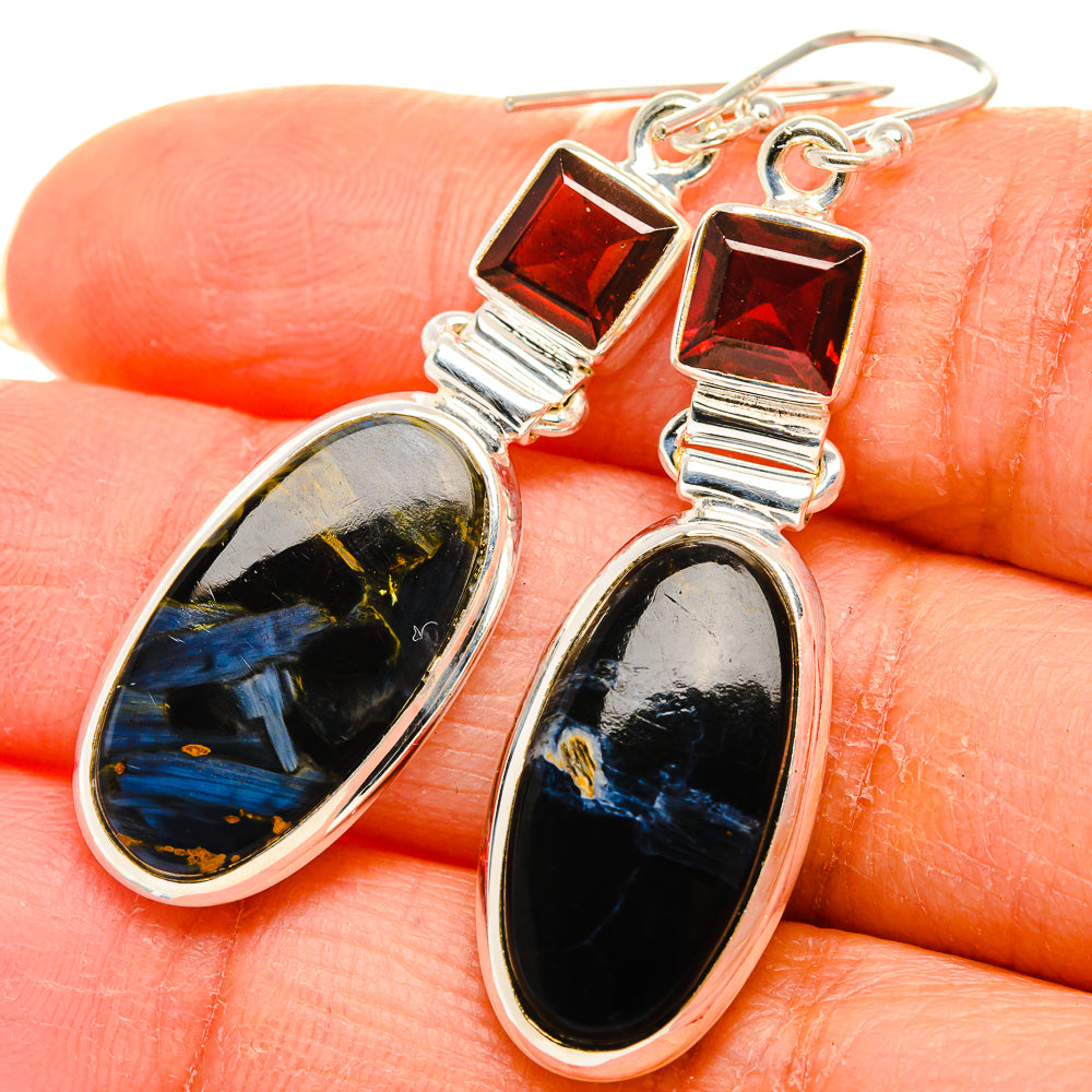Anasilvercos Pietersite, Garnet Earrings 2" (925 Sterling Silver)