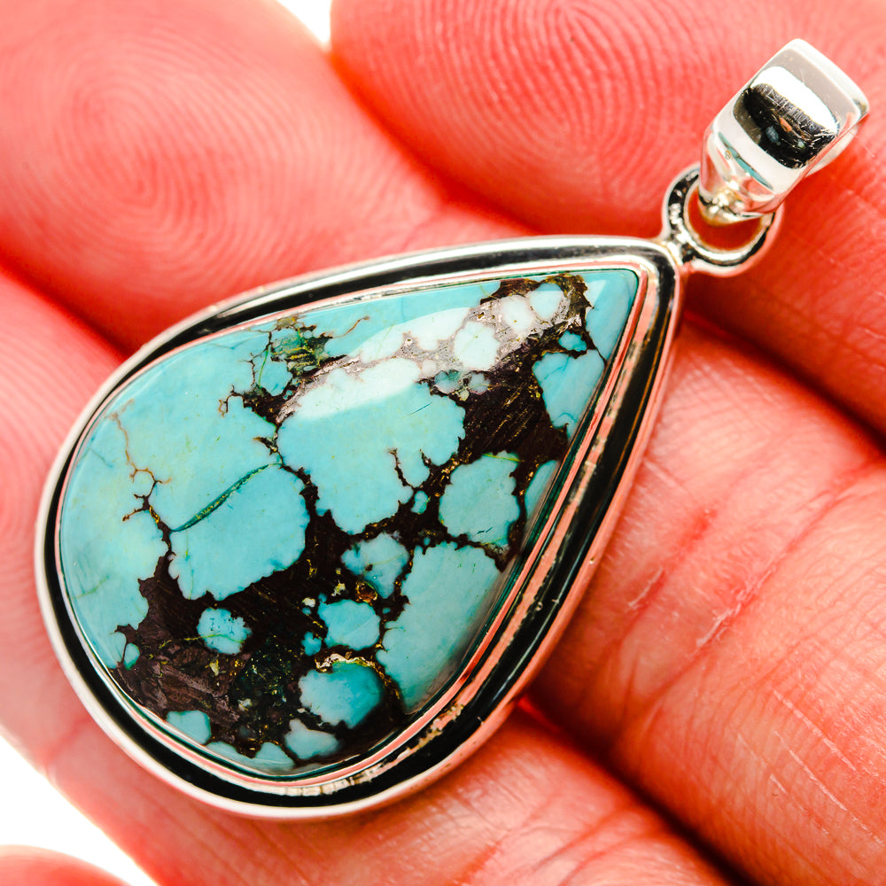 Tibetan Turquoise Pendant 1 3/4" (925 Sterling Silver) PD37076