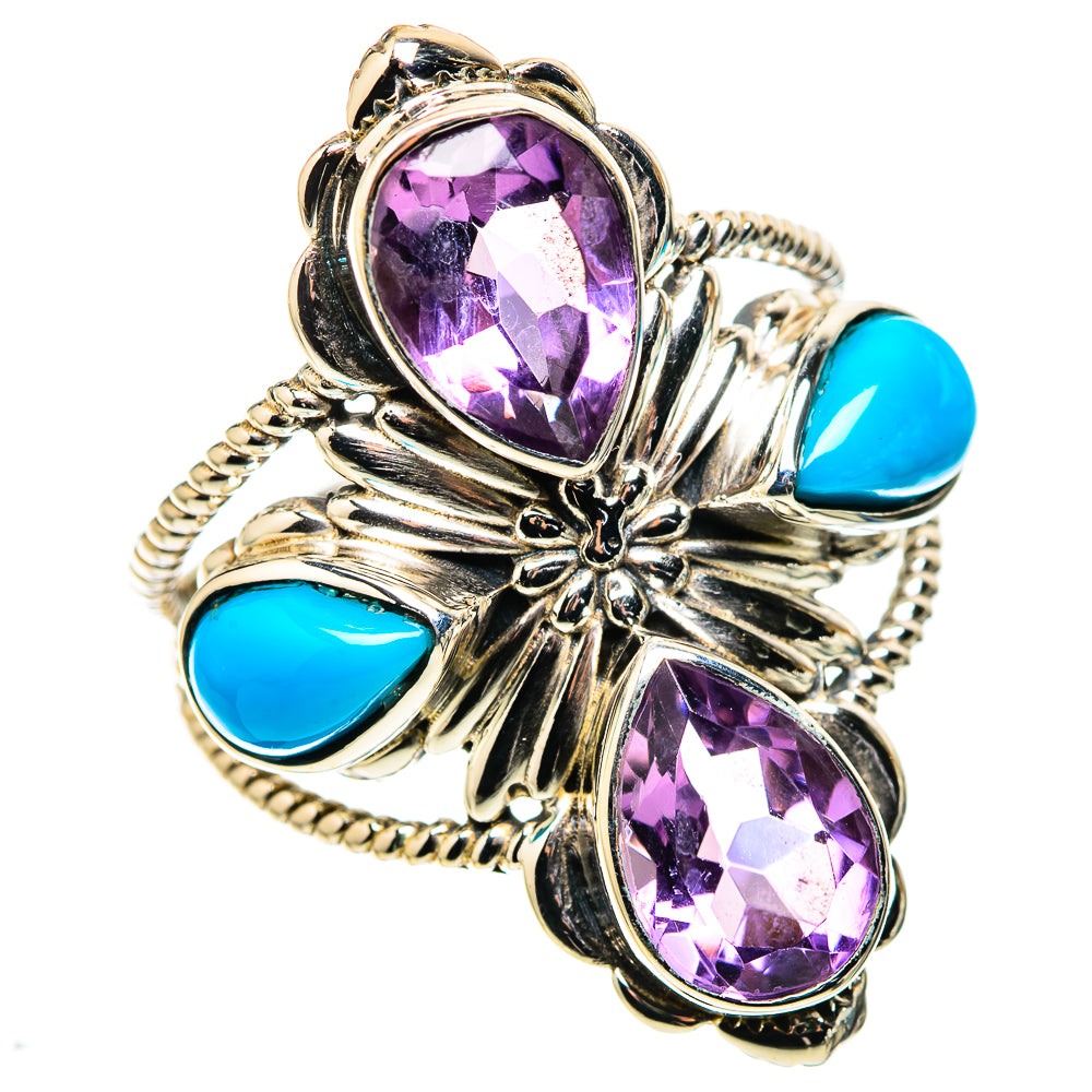 Large Faceted Amethyst, Sleeping Beauty Turquoise Ring Size 9.75 (925 Sterling Silver) RING136184