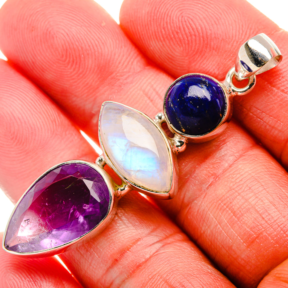 Amethyst, Rainbow Moonstone, Lapis Lazuli 925 Sterling Silver Pendant 2 1/8" (925 Sterling Silver) PD37703