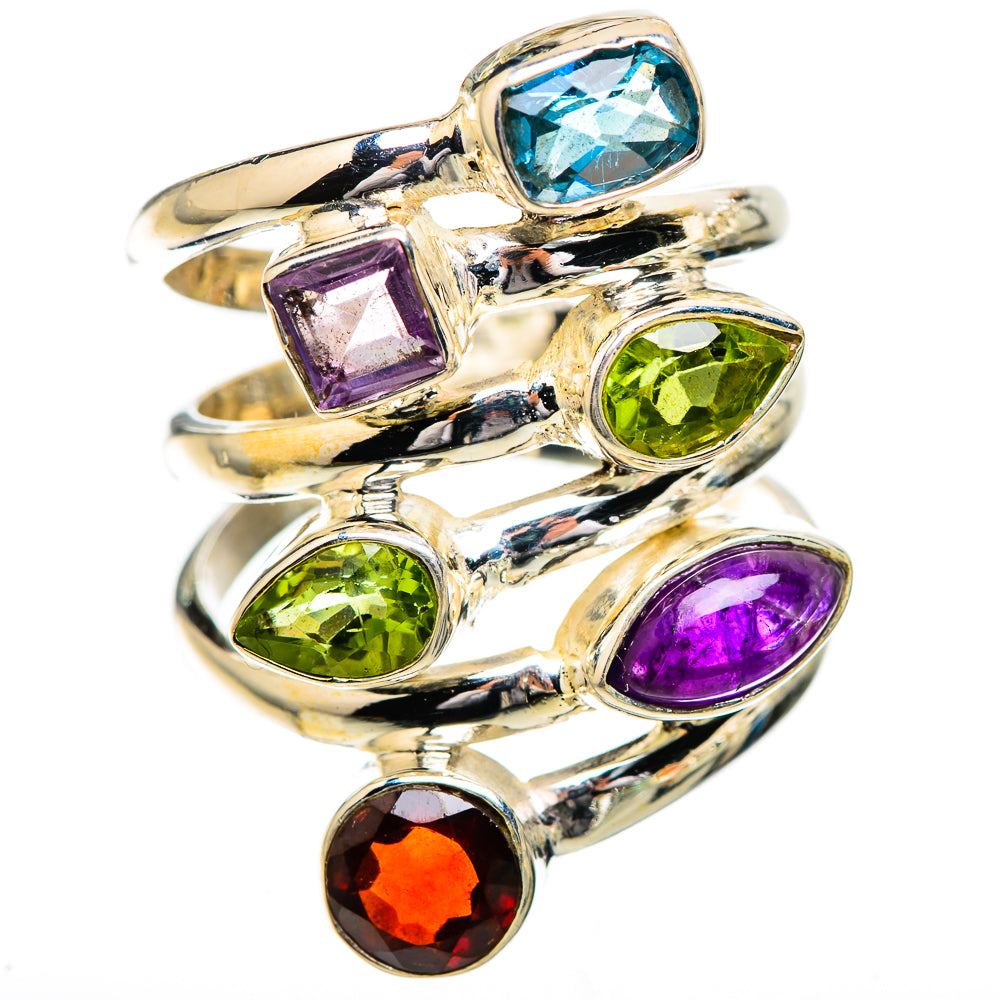 Garnet, Peridot, Blue Topaz, Amethyst Ring Size 6.25 (925 Sterling Silver) RING135881