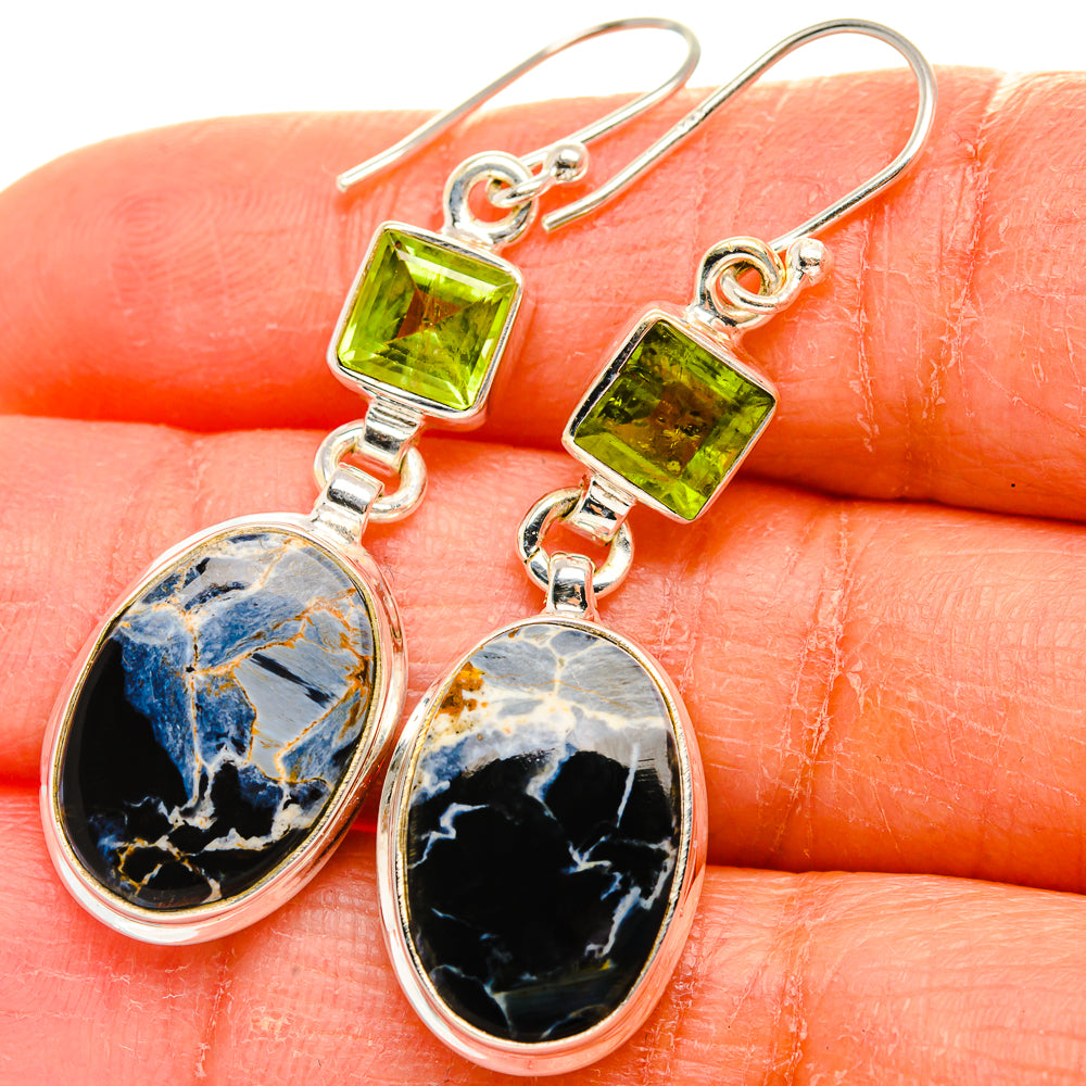 Pietersite, Peridot Earrings 1 7/8"  (925 Sterling Silver) EARR431634