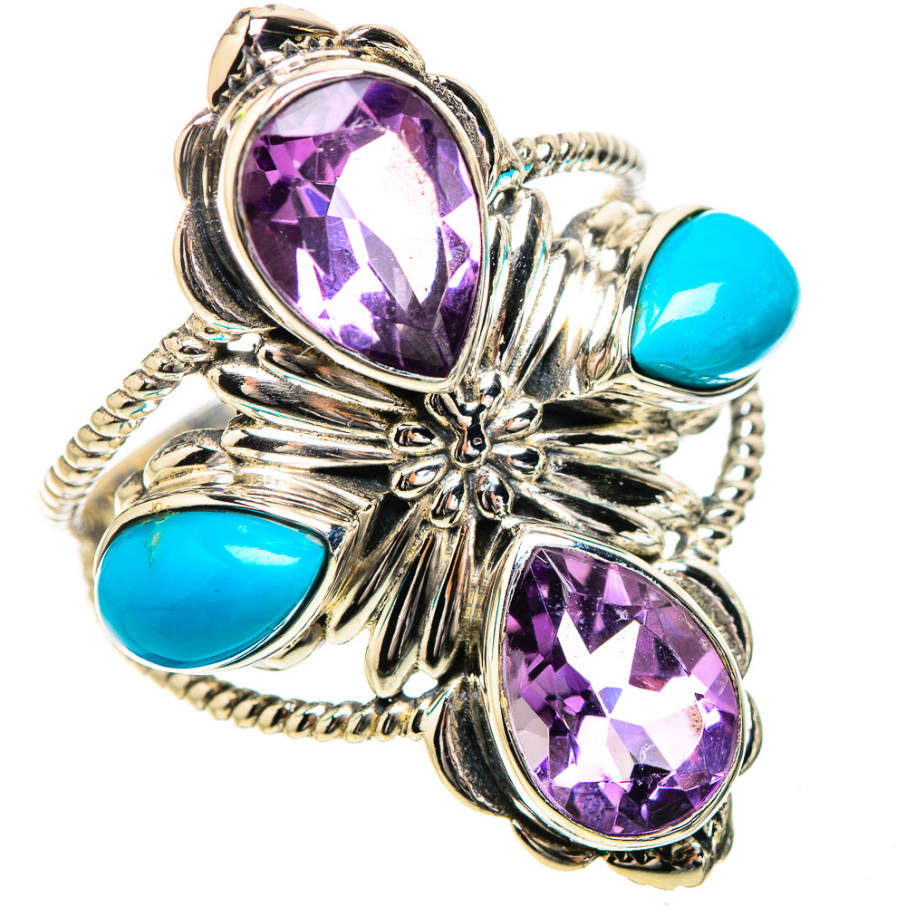 Large Faceted Amethyst, Sleeping Beauty Turquoise Ring Size 9.5 (925 Sterling Silver) RING135388
