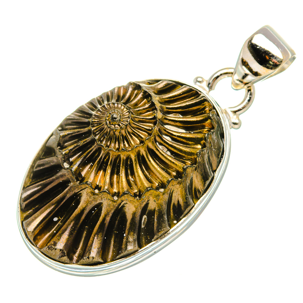 Pyrite Fossil Pendant 1 3/8" (925 Sterling Silver) PD37467
