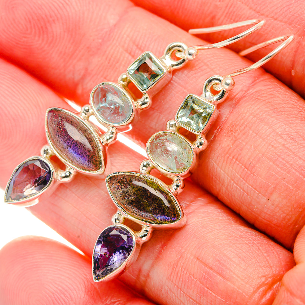 Labradorite, Tanzanite, Aquamarine, Blue Topaz Earrings 1 3/4" (925 Sterling Silver) EARR431887