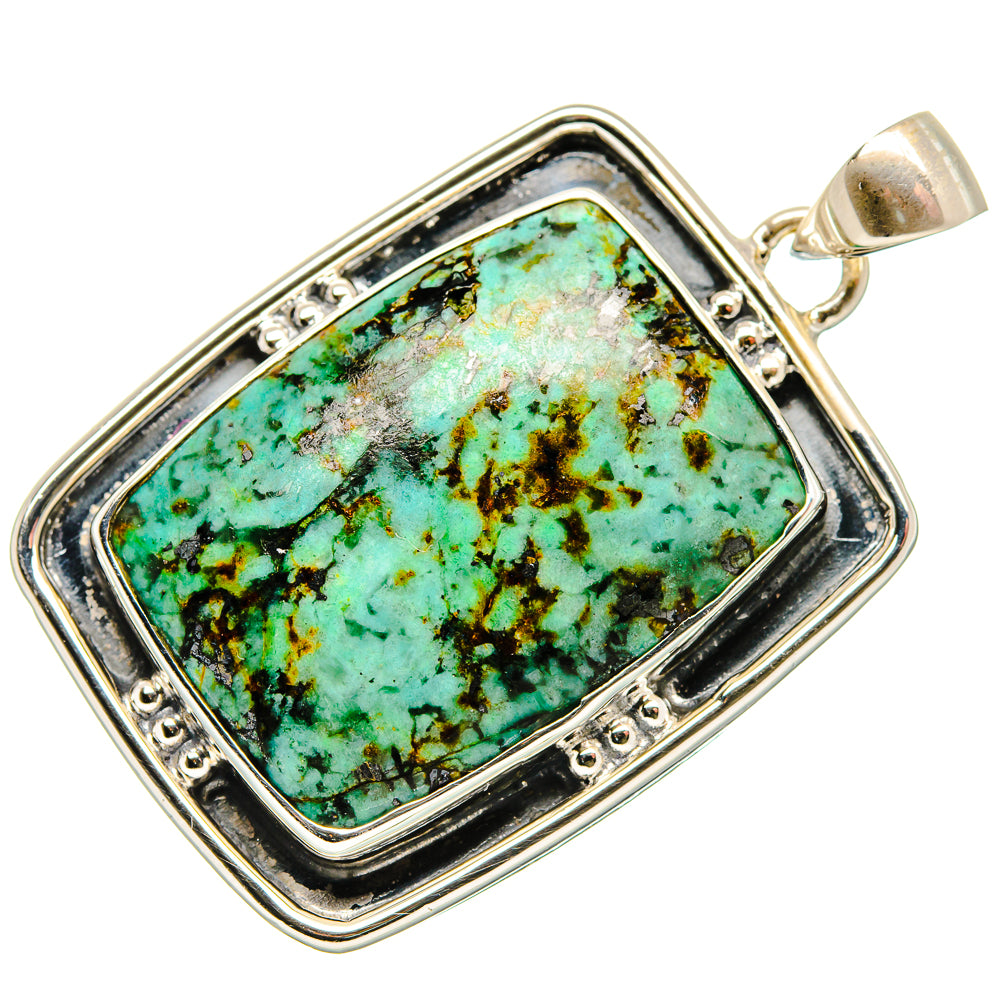 African Turquoise Jasper Pendant 1 3/4" (925 Sterling Silver) PD36350