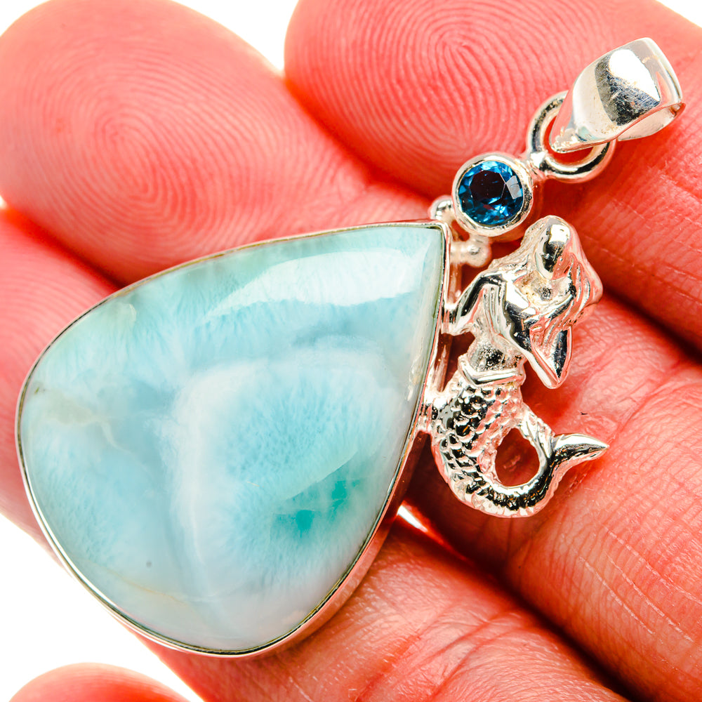 Larimar, Blue Topaz Pendant 1 7/8" (925 Sterling Silver) PD37553
