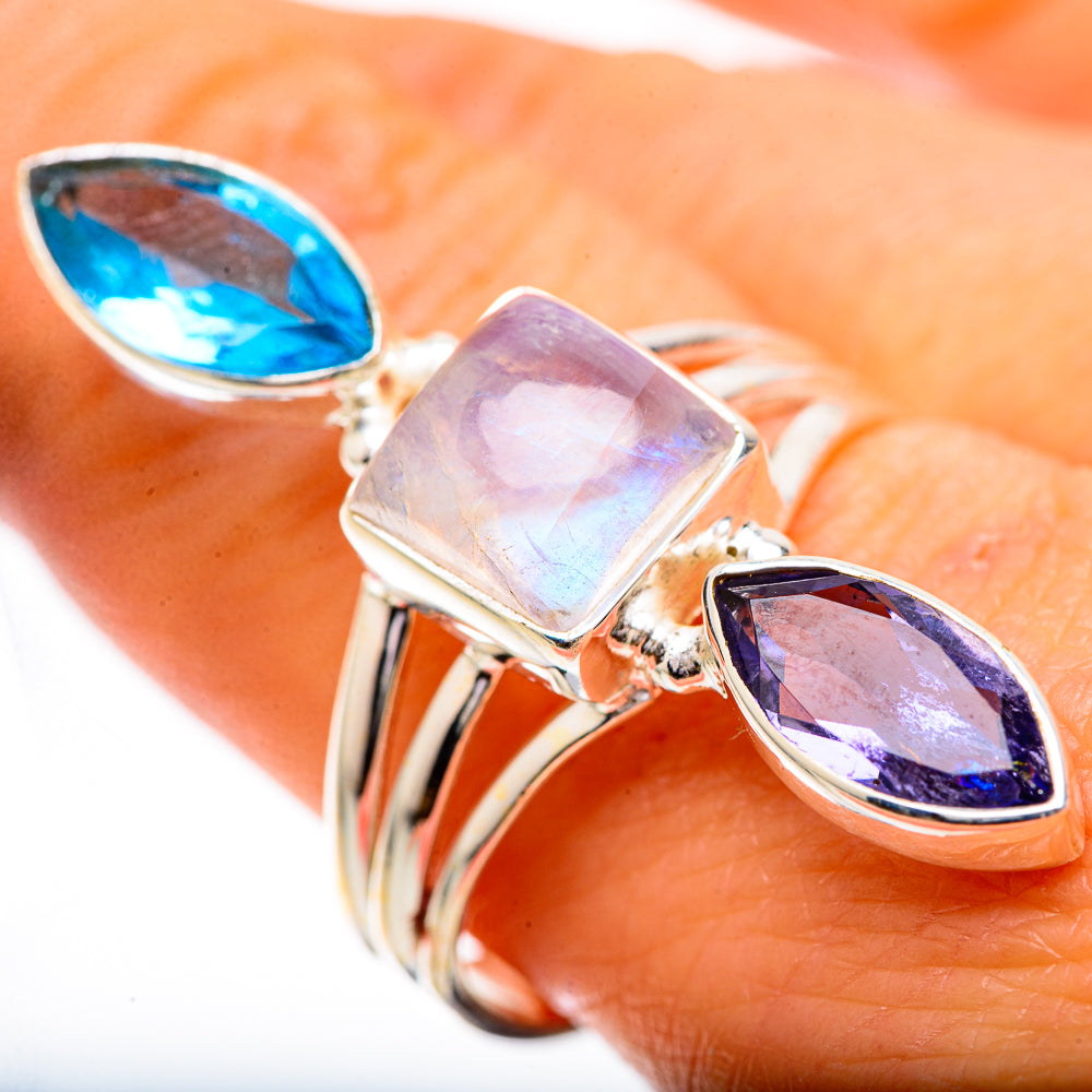 Large Rainbow Moonstone, Blue Topaz, Tanzanite Ring Size 10 (925 Sterling Silver) RING135991