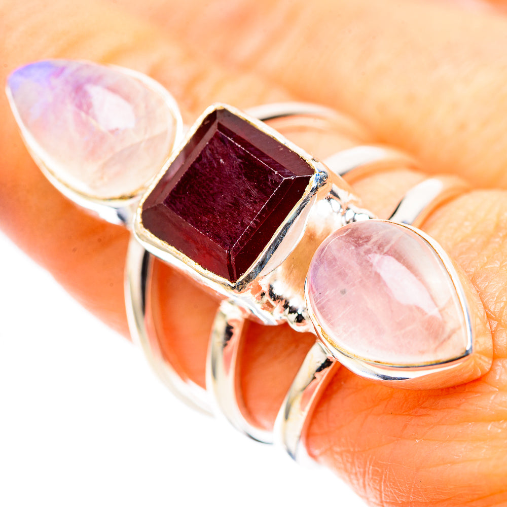 Large Garnet, Rainbow Moonstone 925 Sterling Silver Ring Size 8.5 (925 Sterling Silver) RING137555
