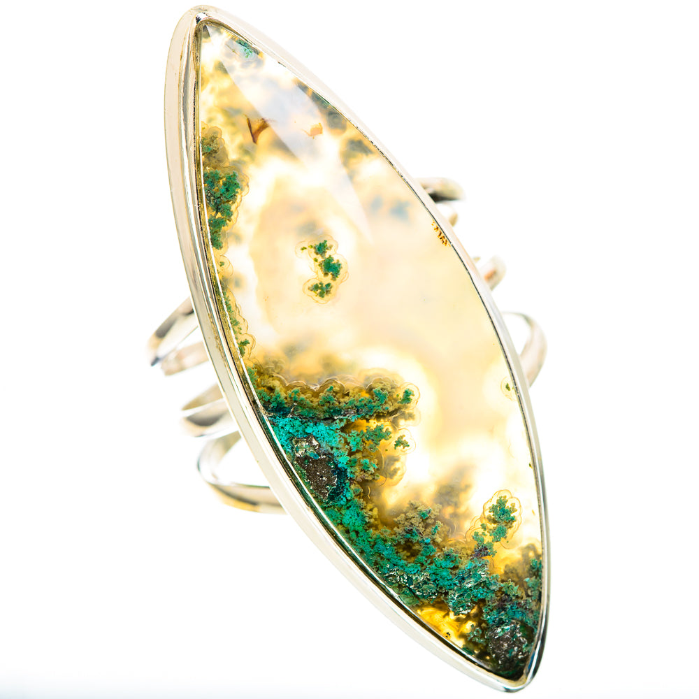 Huge Green Moss Agate Ring Size 9.5 (925 Sterling Silver) RING136345