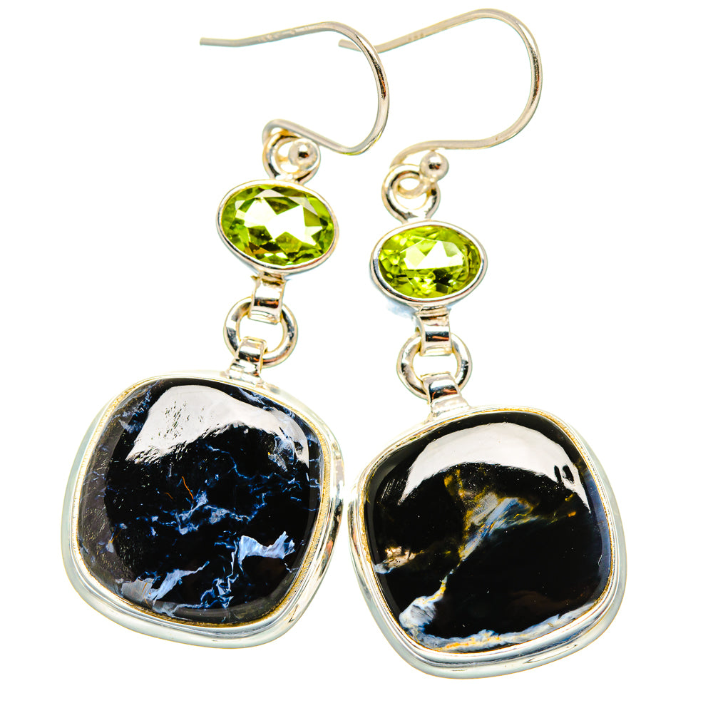 Pietersite, Peridot Earrings 1 3/4" (925 Sterling Silver) EARR431589