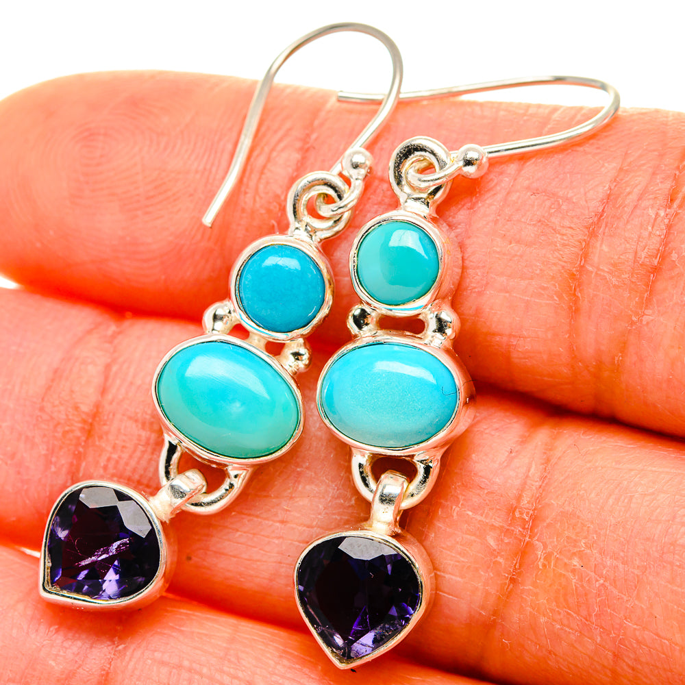 Anasilvercos Sleeping Beauty Turquoise, Tanzanite Earrings 1 3/4" (925 Sterling Silver)