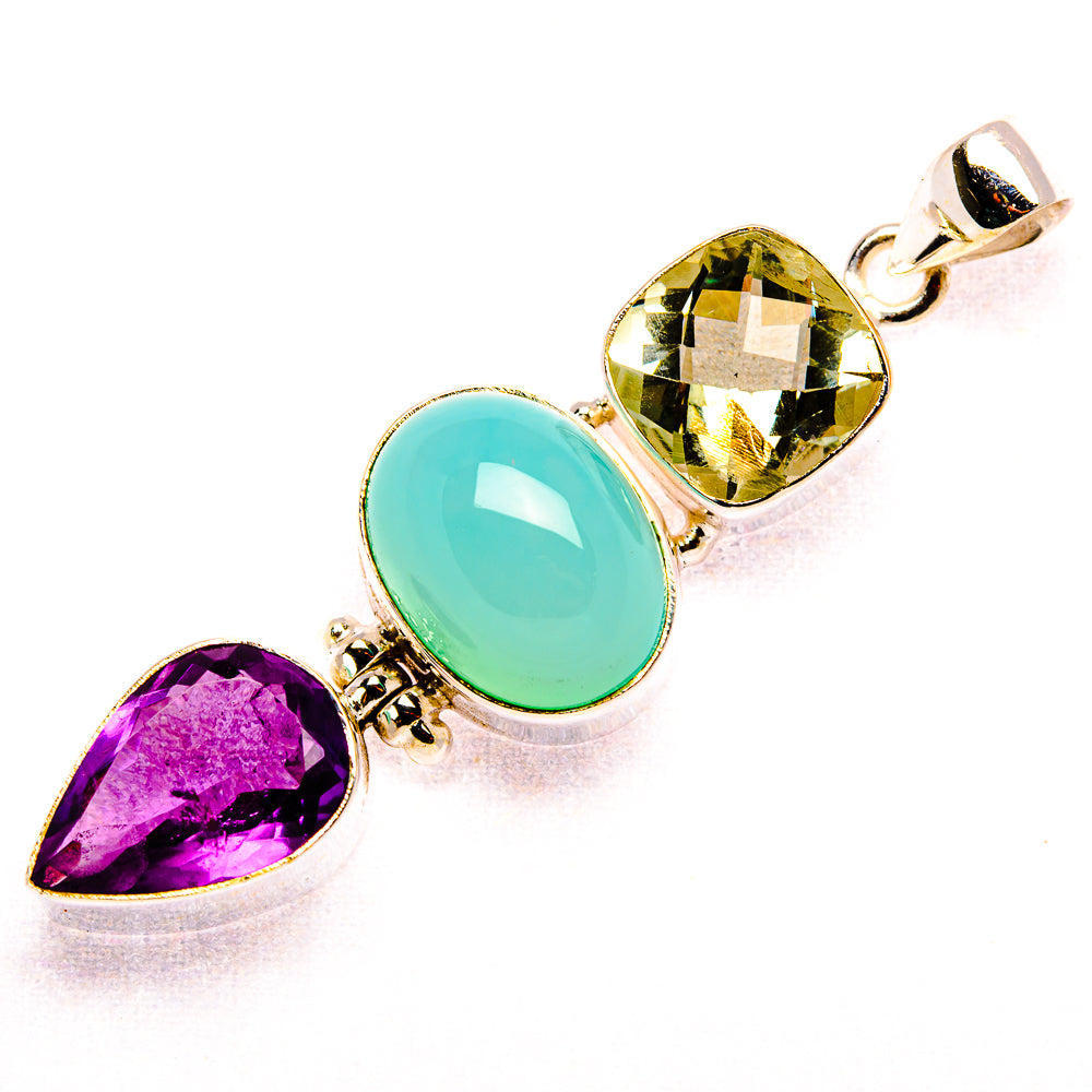 Natural Aquamarine, Amethyst, Citrine Pendant 2 1/4" (925 Sterling Silver) PD37592