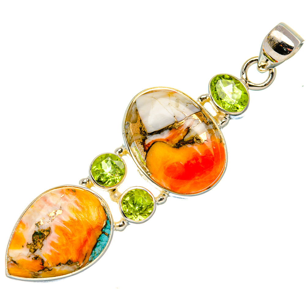 Spiny Oyster Turquoise, Peridot Pendant 2 3/8" (925 Sterling Silver) PD37573