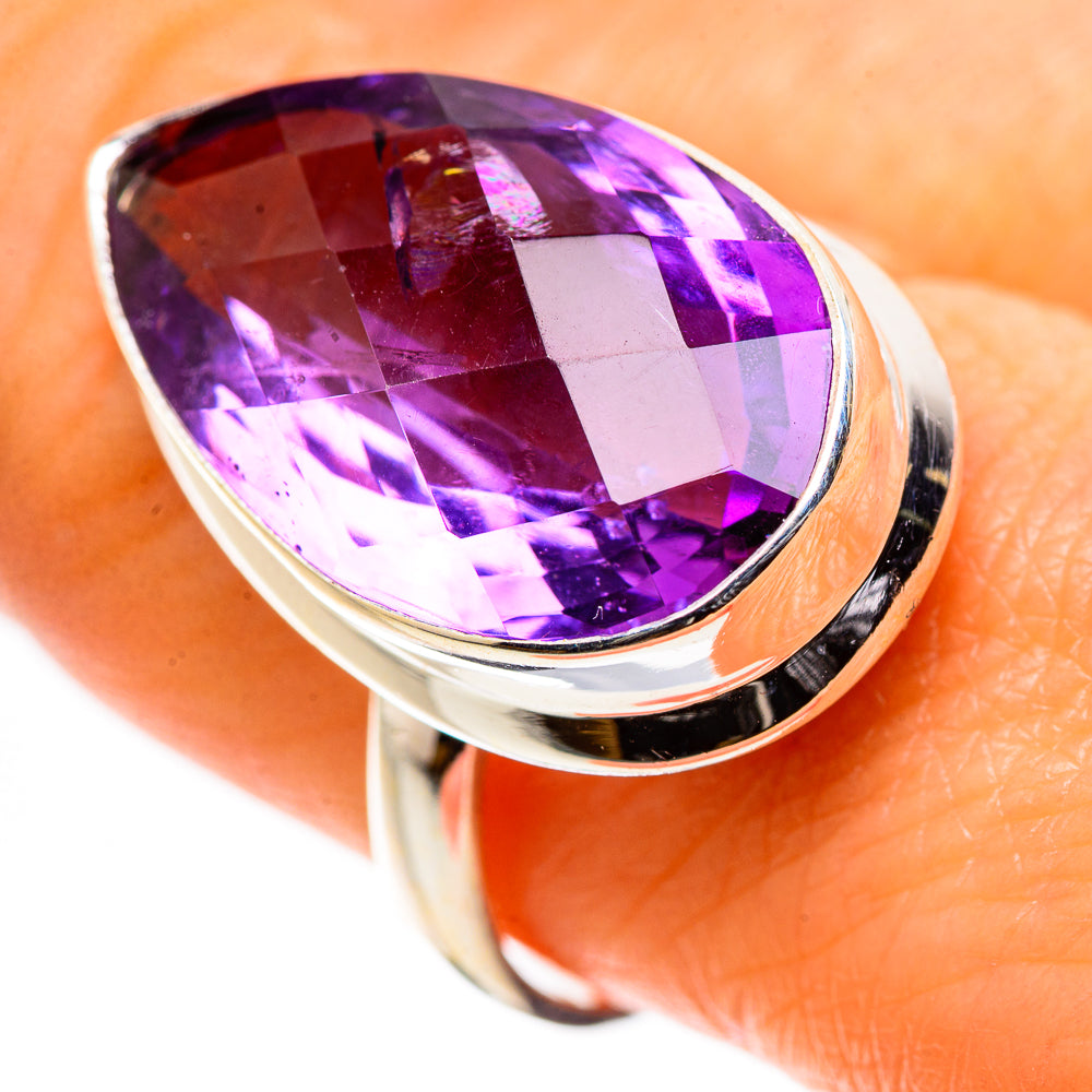 Anasilvercos Faceted Amethyst Ring Size 9 (925 Sterling Silver)