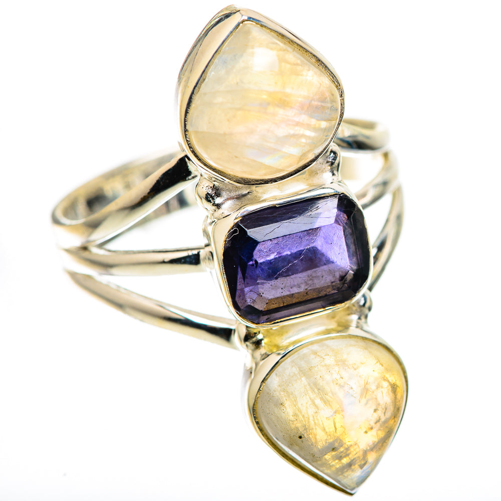 Faceted Tanzanite, Rainbow Moonstone Ring Size 9 (925 Sterling Silver) RING136055
