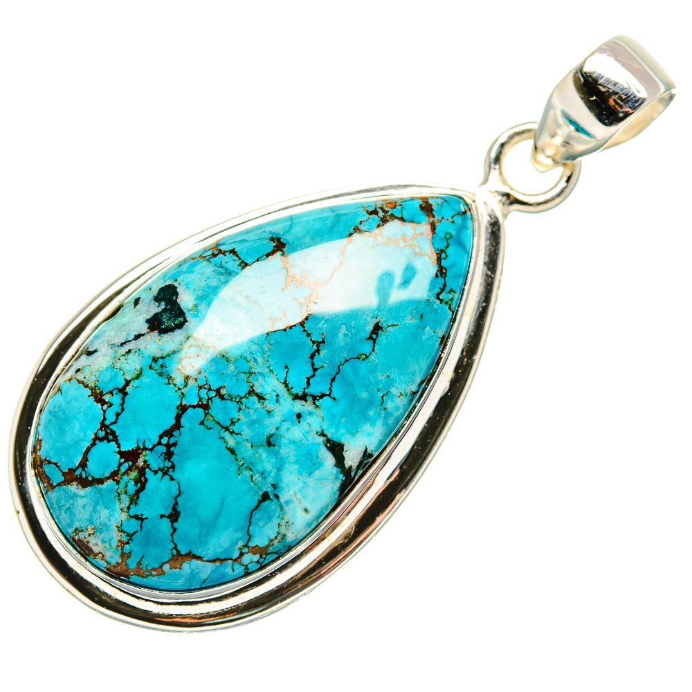 Tibetan Turquoise Pendant 1 3/4"  (925 Sterling Silver) PD36932