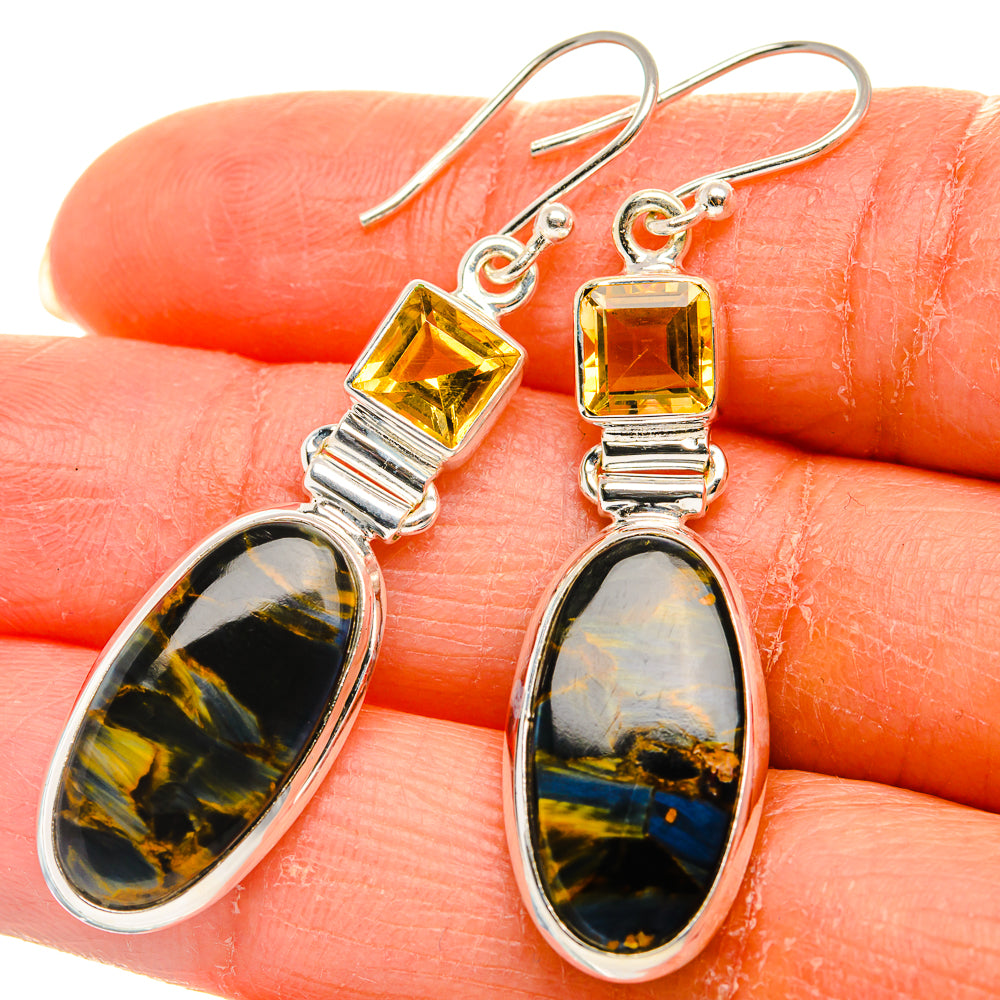 Pietersite, Citrine Earrings 2"  (925 Sterling Silver) EARR431656