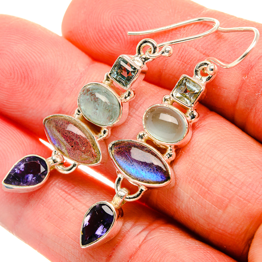 Labradorite, Tanzanite, Aquamarine, Blue Topaz Earrings 2" (925 Sterling Silver) EARR431841