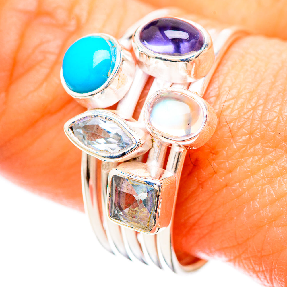 Sleeping Beauty Turquoise, Tanzanite, Blue Topaz, Rainbow Moonstone Ring Size 9.75 (925 Sterling Silver) RING136498