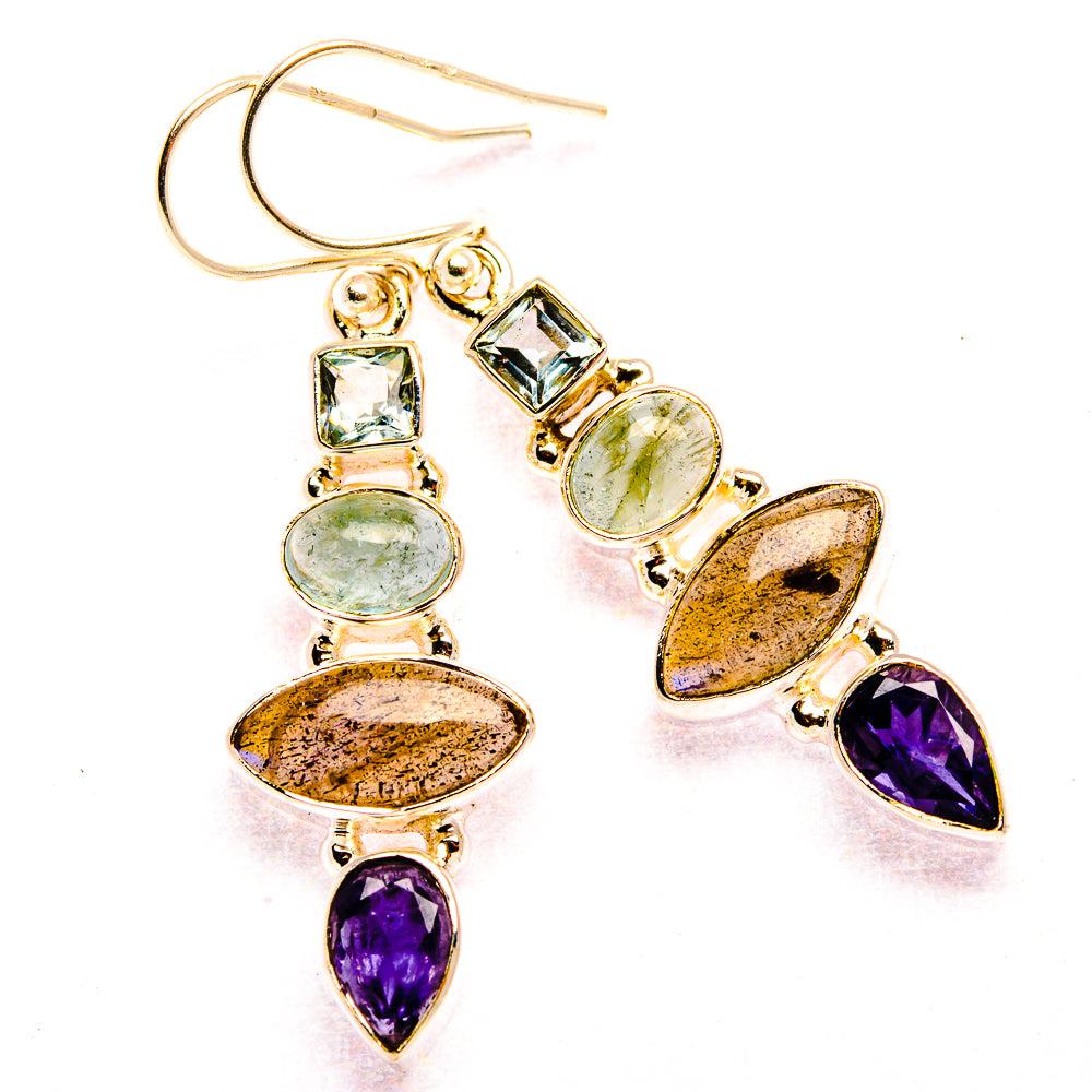 Labradorite, Tanzanite, Aquamarine, Blue Topaz Earrings 1 3/4" (925 Sterling Silver) EARR431845