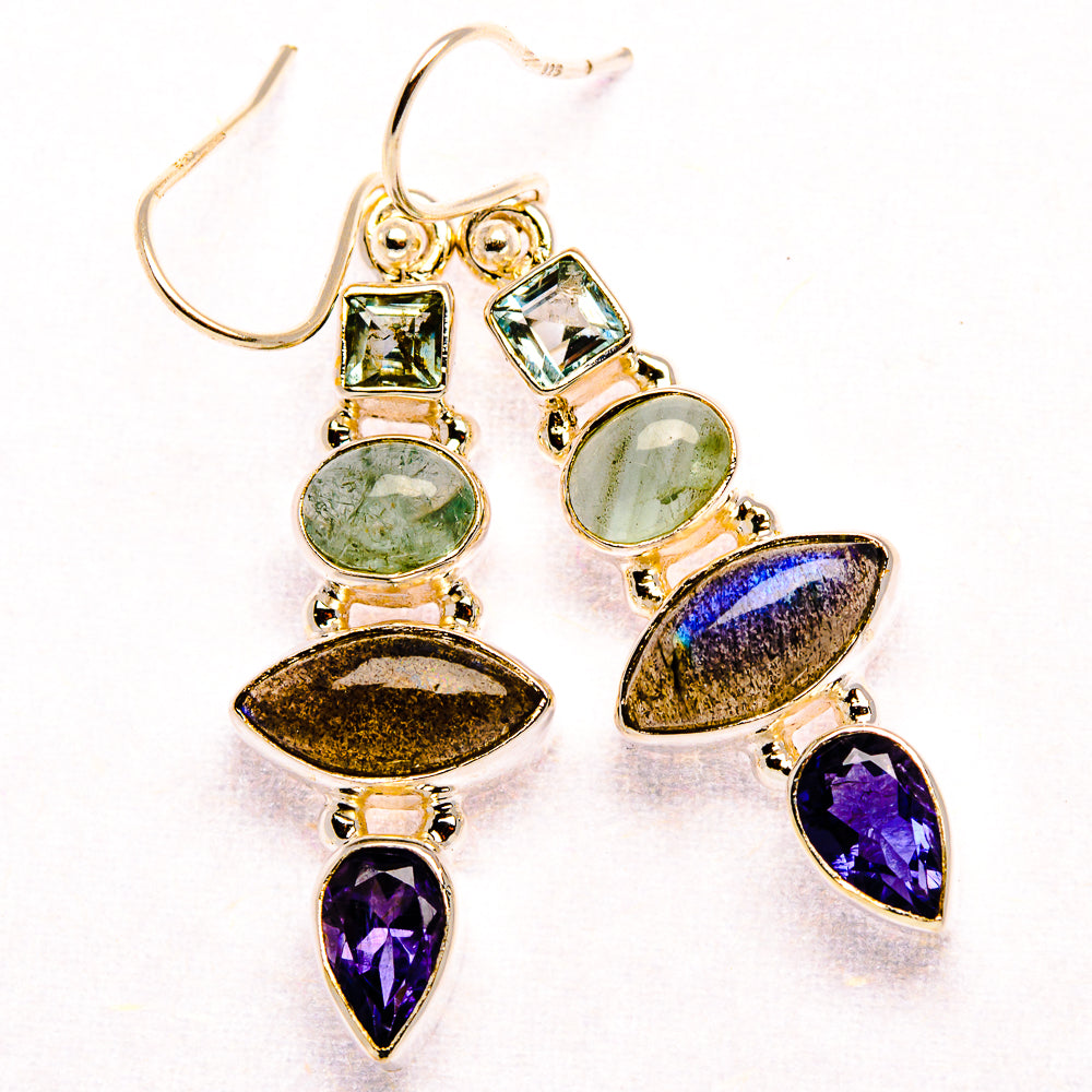 Labradorite, Tanzanite, Aquamarine, Blue Topaz Earrings 1 3/4" (925 Sterling Silver) EARR431904