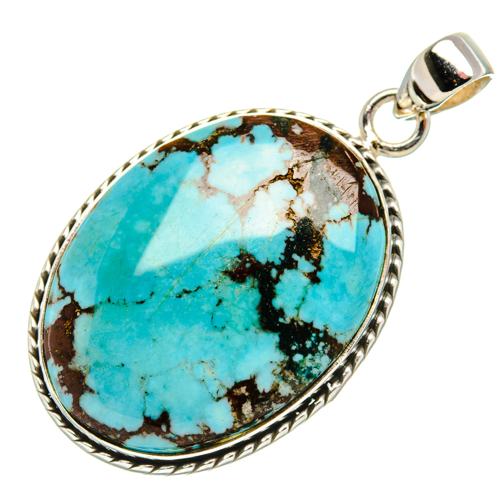 Tibetan Turquoise Pendant 1 3/4" (925 Sterling Silver) PD37031