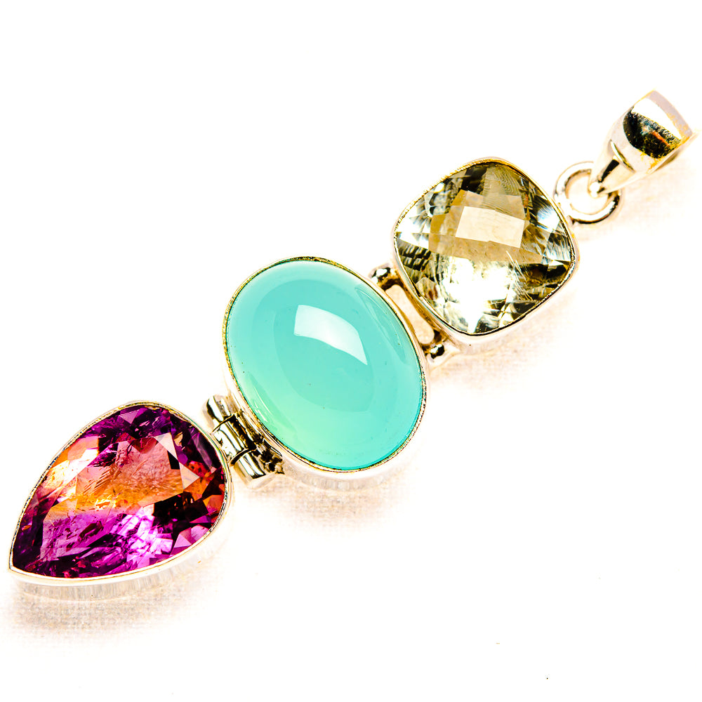 Natural Aquamarine, Green Amethyst, Ametrine Pendant 2 1/4" (925 Sterling Silver) PD37537