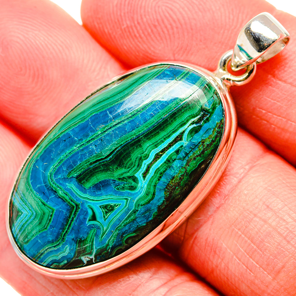 Malachite In Chrysocolla Pendant 1 3/4"  (925 Sterling Silver) PD36902